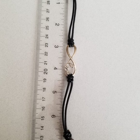 Sterling Silver Love Infinity Genuine Black Leather Handcrafted Cord Bracelet - Picture 5 of 9